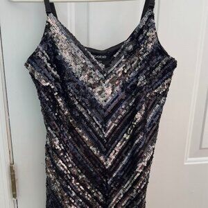 Bebe Black Sequin Dress V Neck V Striped Pattern